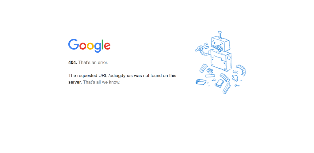 404 error voorbeeld van Google