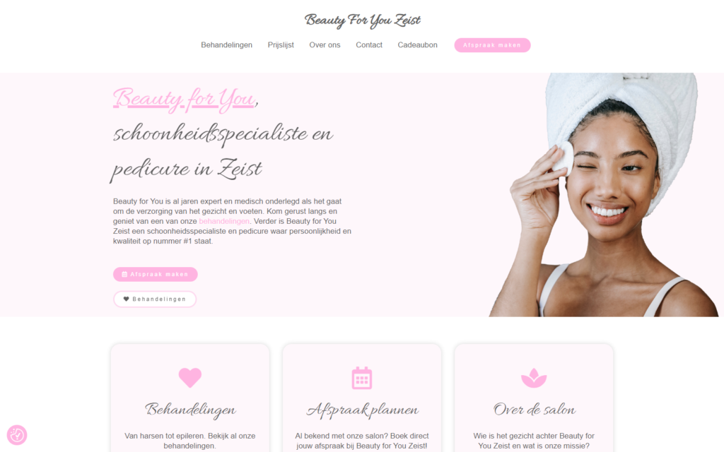 Website voor schoonheidssalon homepagina ontwerp